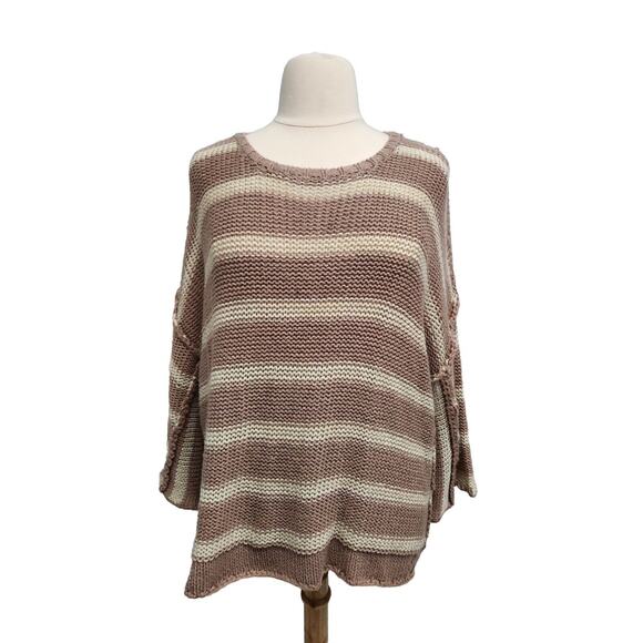 Easel Los Angeles Pink Striped Oversize Slouch Sweater Drop Shoulder Size Large - Picture 1 of 11